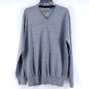 Orvis Mens X-Large Gray V-Neck Merino Wool Blend Sweater